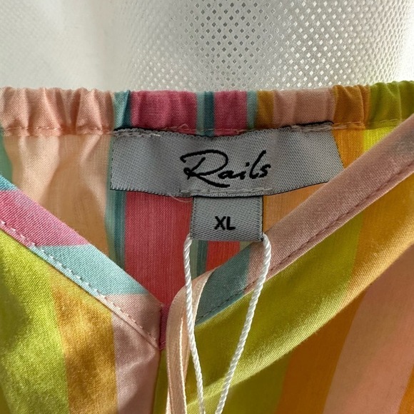 Rails Carmen Mini Dress Guava Rainbow Stripe Smocked Adjustable Fit Flare - Picture 3 of 10